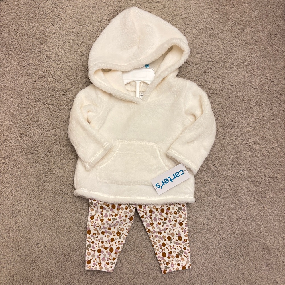 Carter’s Baby Girl 2 Piece Set with Fleece Hoodie and Floral Pants